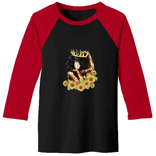 Black Queen With Curly Hair Sunflower Tee Black Pride Women Baseball Tees