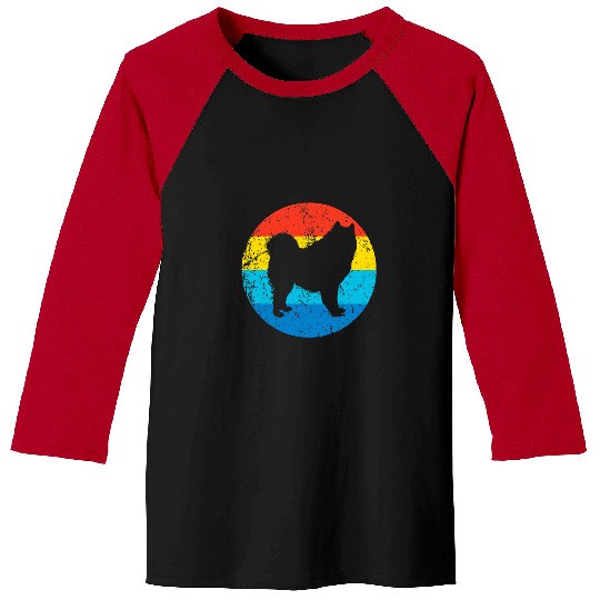 Dog Samoyed Breed Silhouette Retro 1970s Circle Baseball Tees