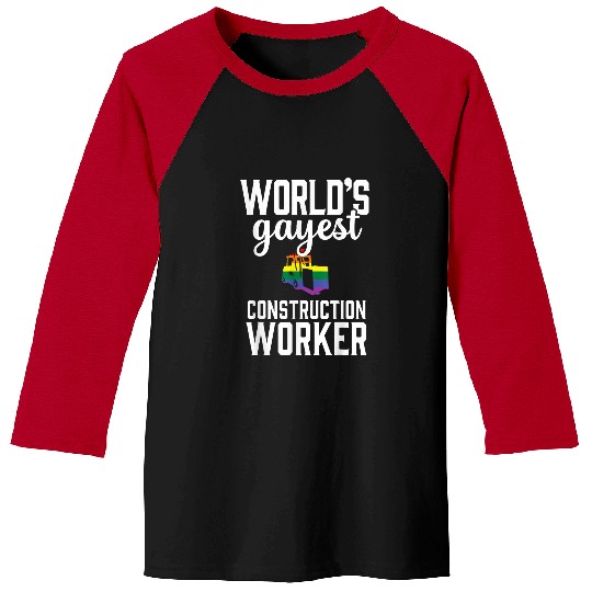 Gay Construction Worker Contractor LGBT Pride Rainbow Funny Baseball Tees