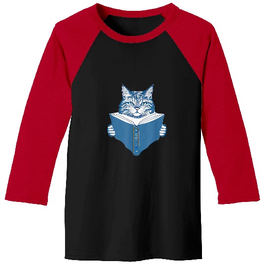 Cat Book Reading Kitten Literature Cat Holder Books Baseball Tees