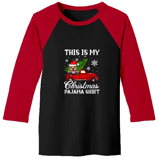 Bully Dog Riding Truck Red With Tree xmass Pajama Funny 403 Pitbull Dog Baseball Tees
