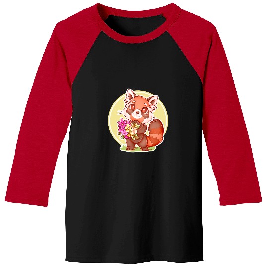 Funny Bear Kawaii Cute Red Panda Holding A Flower 512 Cute Bears Baseball Tees