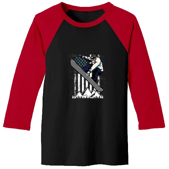 Skiing Ski Snowboarding Indy Grab Trick on Snow vintages American Flag Baseball Tees