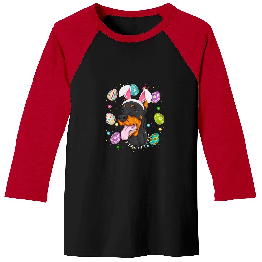 Dog Doberman Easter Egg Lover Bunny Ear Doberman Dog Face Easter Sunday Baseball Tees