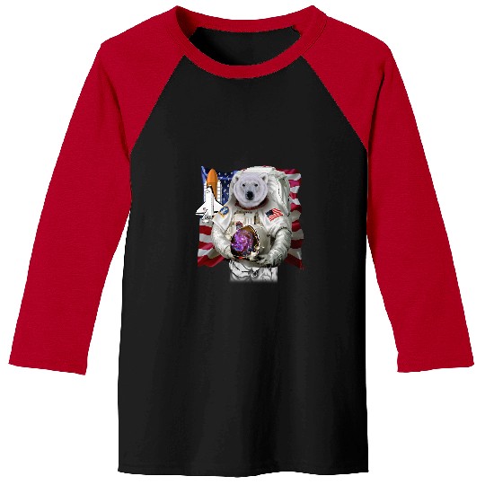 Funny Bear Patriotic Polar Bear as USA America Astronaut Cute Bears Baseball Tees