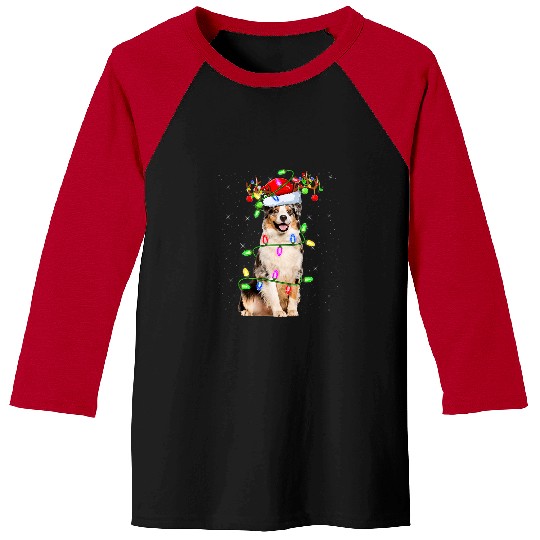 Australian Shepherd Christmas Tree Light Pajama Dog xmass 33 Baseball Tees