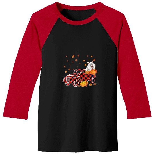 Dog Samoyed On Pumpkin Truck Thanksgiving Dog Lover Baseball Tees
