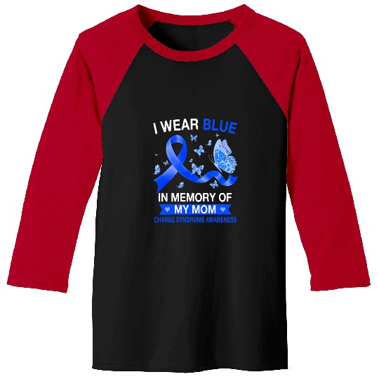 Charge Syndromes Warrior I Wear Blue Butterfly Ribbon Baseball Tees