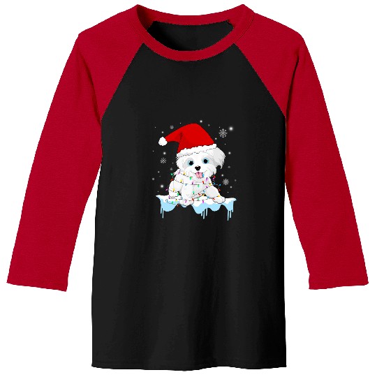 Dog Maltese Santa Reindeer Maltese Christmas Tree Light Pajama Xmas Baseball Tees