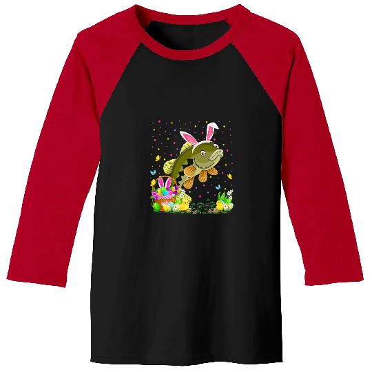 Easter Bass Fish Bunny Egg Hunting Bass Easter Sunday Baseball Tees