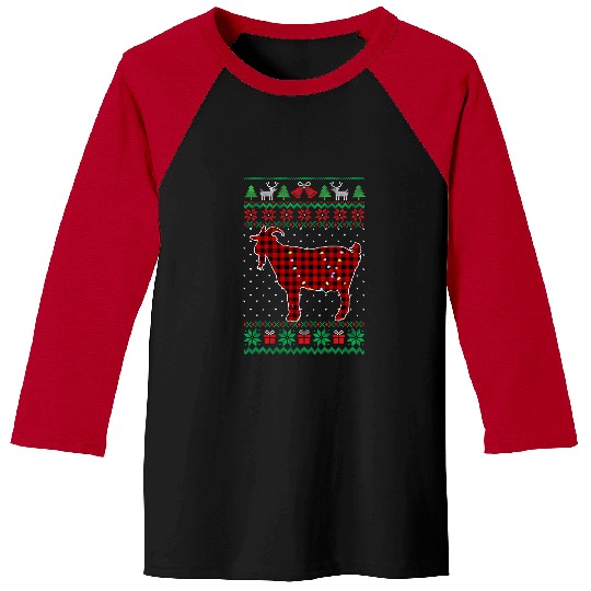 Funny Goats Red Plaid Buffalo Funny Ugly Christmas Sweater 38 Baseball Tees