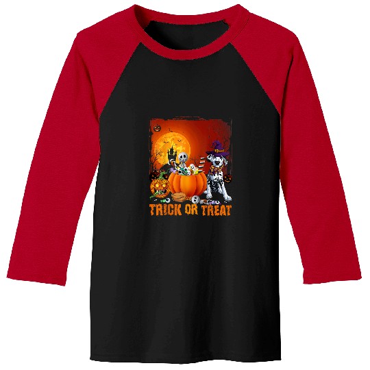 Dalmatian Happy Halloween Day Trick Or Treat Funny Dalmatian Lover 6 Dalmatians Dog Baseball Tees