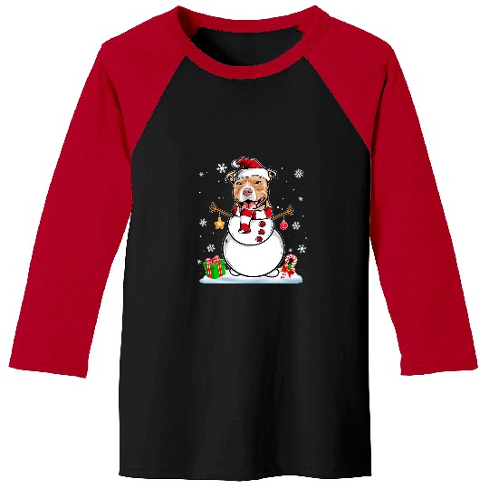 Bully Dog Santa Snowman Funny Christmas Pajama 297 Pitbull Dog Baseball Tees