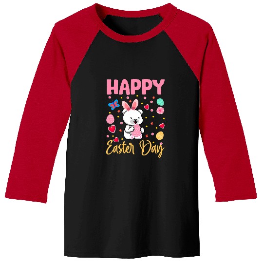 Funny Bear Bunny Polar Bear Colorful Eggs Hunting Happy Easter Day Cute Bears Baseball Tees
