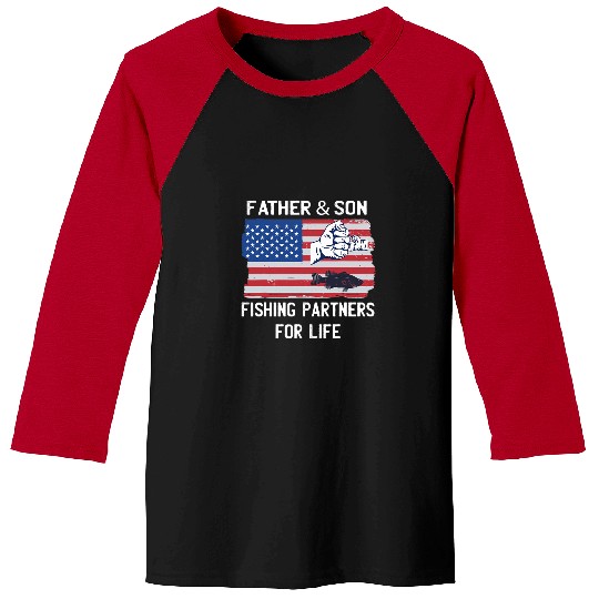 Fishing Father Son Fishing Partners For Life Fathers Day USA Flag 3 Fisher Baseball Tees