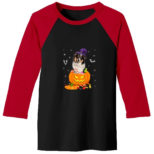 Aussie Halloween Pumpkin Australian Shepherd Halloween Hat 3 Baseball Tees