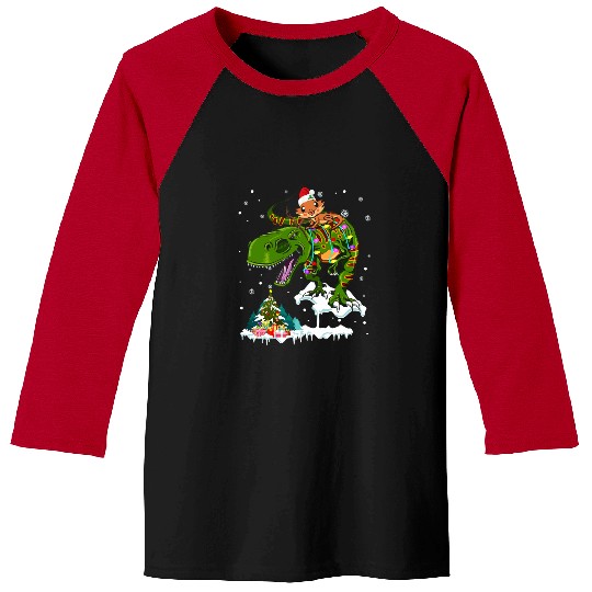 Bearded Dragon Santa Bearded Dragon Riding TRexs Reindeer xmass Light Lover Baseball Tees