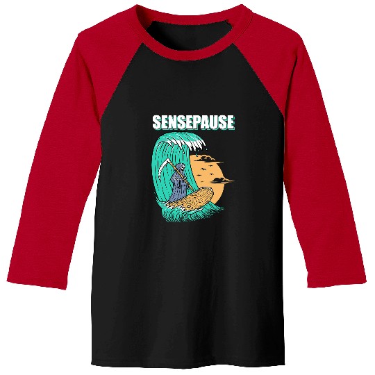 Skeletons Skulls Sensepause Surfing Death Skeletons Coffin Skull Baseball Tees