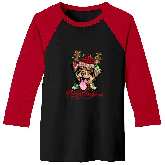 Australian Shepherd Dog Reindeer Christmas Light Dog Lover 122 Baseball Tees