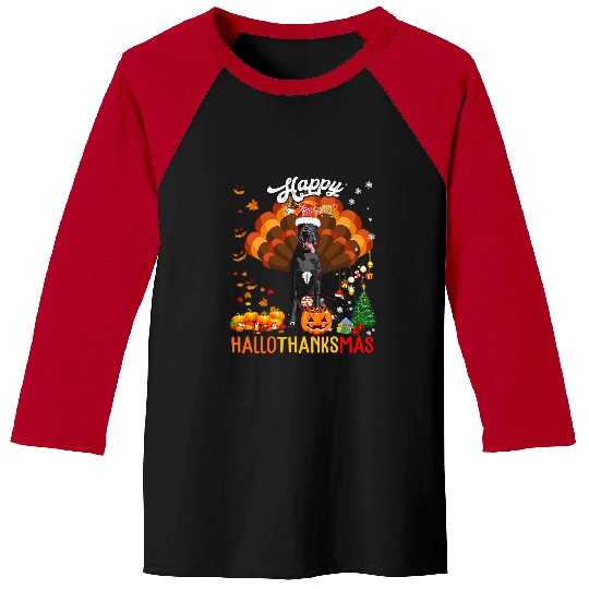 Dog Great Dane Hallothanksmas Santa Turkey Pumpkin Great Dane Dog Baseball Tees