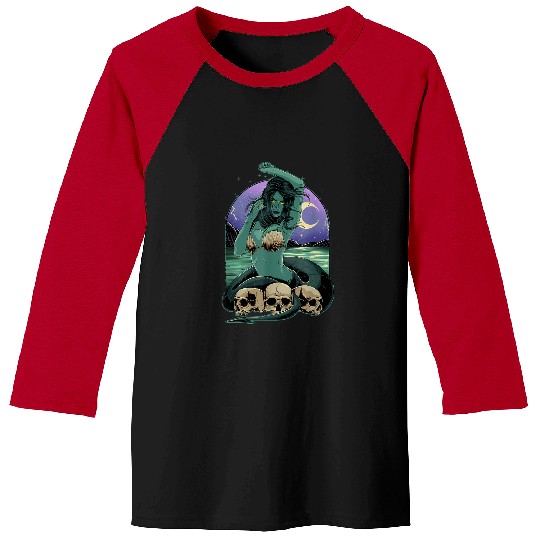 Dark Gothic Sea Siren Mermaid with Skull Emo Punk Grunge110 Baseball Tees