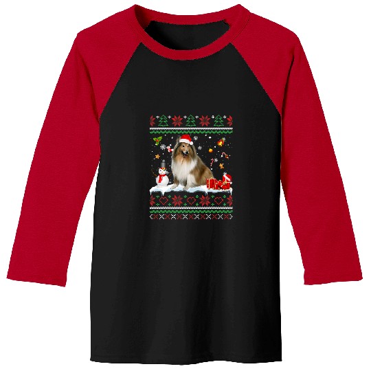 Dog Shetland Funny Dog lovers Cute Shetland Sheepdog Santa Hat Ugly Baseball Tees
