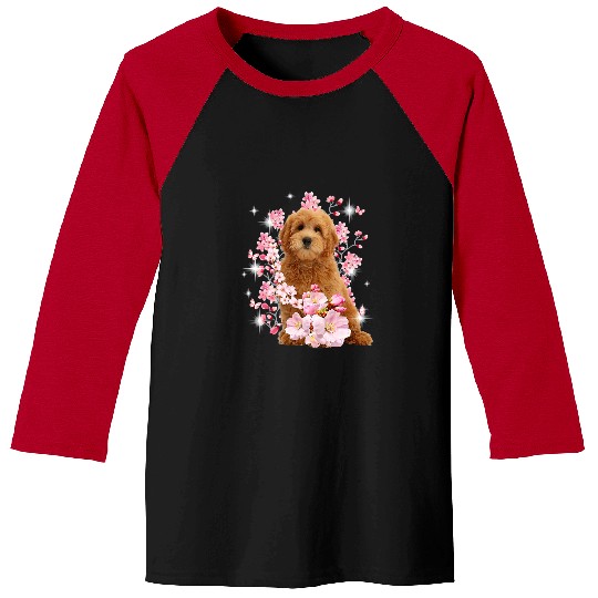 Dog Goldendoodle Japanese Cherry Blossom Sakura Flower Baseball Tees