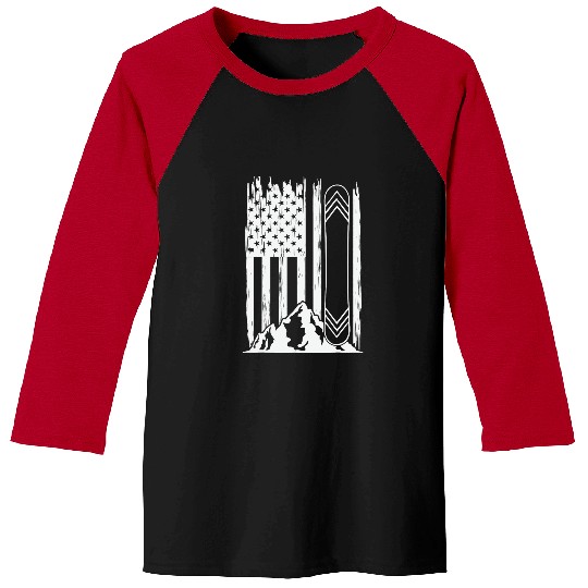 Skiing Ski Mens Snowboard American Flag Patriotic Snowboard Snowboarding Baseball Tees
