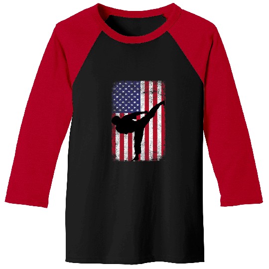 Karate American Usa flag bushido full martial arts contact Baseball Tees