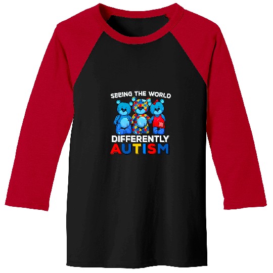 Autism Bear of Seeing The World Differently Awareness Bears 588 forest puzzle Neurodiverse Baseball Tees