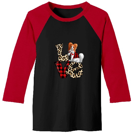 Dog Papillon Love Leopard Plaid Happy Valentines Day Dog Lover Baseball Tees