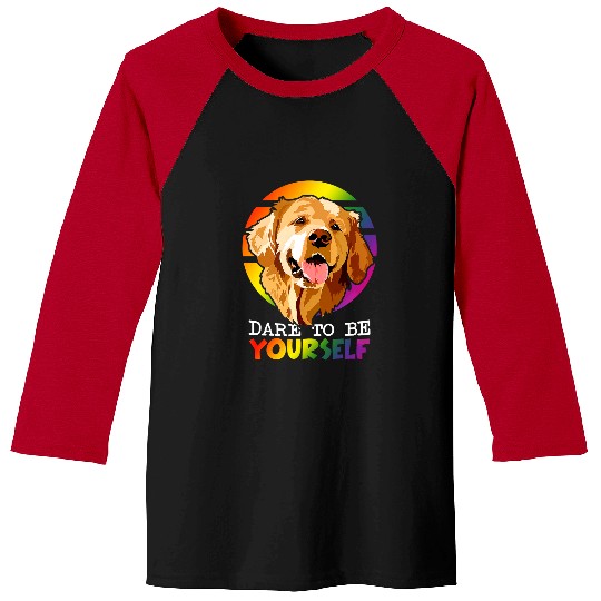 Goldie Dare To Be Yourself Gay Pride Rainbow LGBT Golden Retriever 667 Golden Retriever Dog Baseball Tees