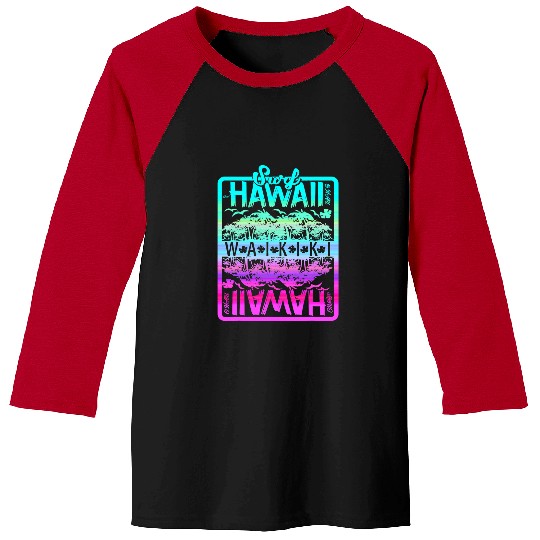 Surf Life Hawaii T Surf Waikiki Beach Colorful Retro Print Tee Baseball Tees