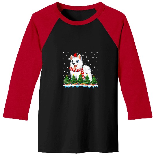 Dog Samoyed Wear Santa Hat xmass Gifts Woman Christmas Baseball Tees