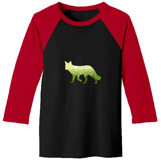 Fox Silhouette Forest Mountains Landscape Nature Animal Lovers 1 Baseball Tees