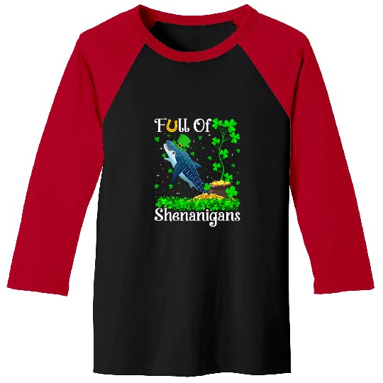 Funny Full Of Shenanigans Whale Shark Fish St Patricks Day Baseball Tees
