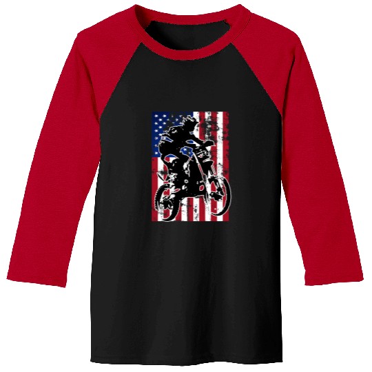 Dirt Bike American Flag Motocross Biker 4th of July Men Boys Baseball Tees