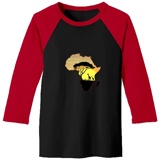 Africa Map African landscape savannah sunset giraffe Baseball Tees