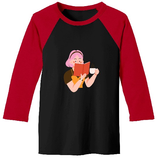 Fun Cute Reading Book Coffee Tea Woman Girl Female Bookworm Baseball Tees