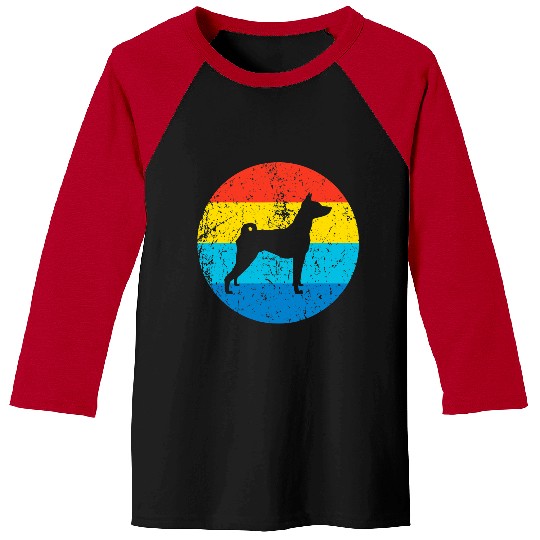 Dog Basenji Breed Silhouette Retro 1970s Circle Baseball Tees