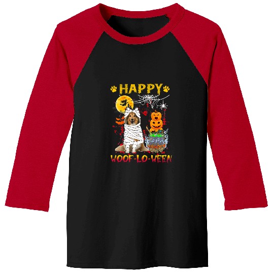 Dog Shetland Sheepdog Mummy Happy Woofloween Halloween Pumpkin Baseball Tees