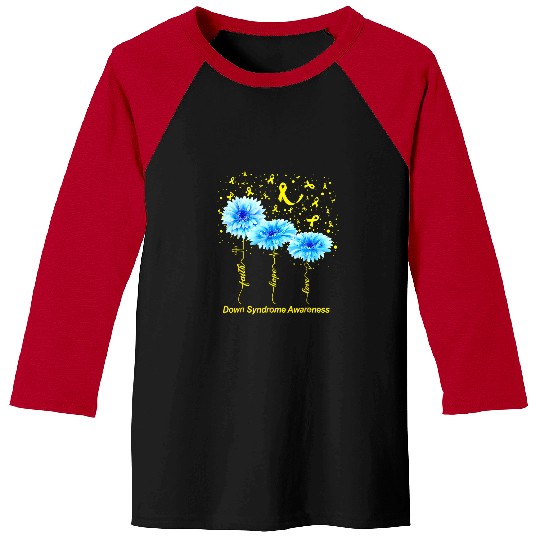 Down Syndromes Sunflower Yellow Blue Ribbon Faith Hope Love Baseball Tees
