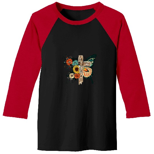 Christian Jesus Faith Butterfly Flower Catholic Christian Lover Christ Baseball Tees