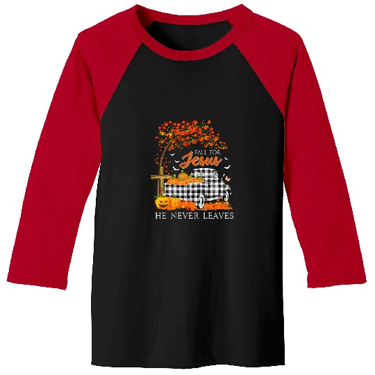 Christian Fall For Jesus He Never Leaves Pumpkin Truck Thanksgiving 182 Bibble Jesus Christ Baseball Tees