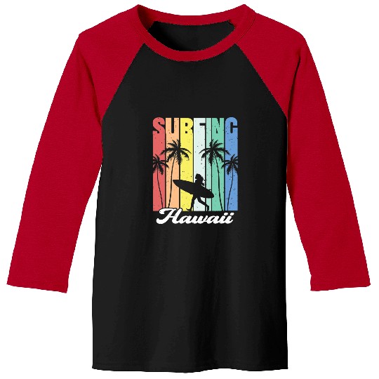 Surf Life Hawaii Hawaiian Island Surfer Girl Palm Tree Rainbow Baseball Tees