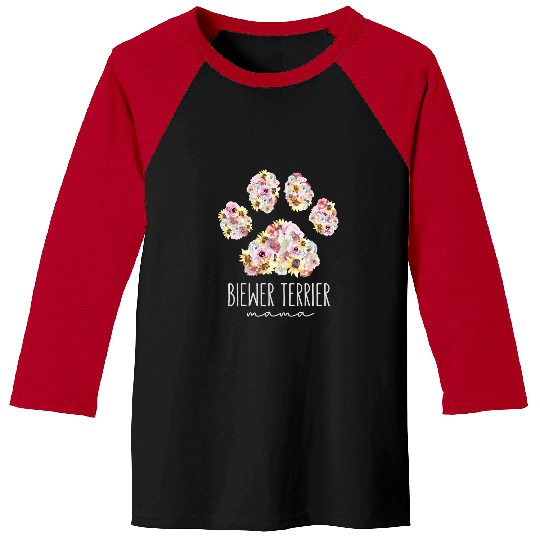 Biewer Terrier Mama Floral Paw Dog Mom Baseball Tees