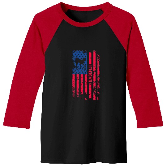 Dog Basenji Lover Patriotic American Flag 4th Of July Merica Baseball Tees