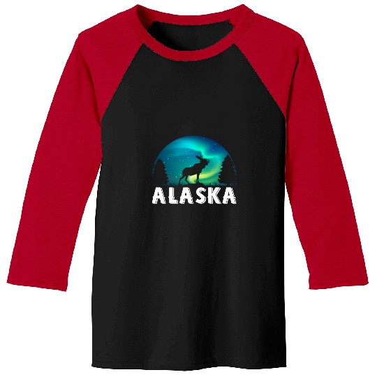 Alaska Moose Aurora Borealis Alaskan Landscape Scene Baseball Tees