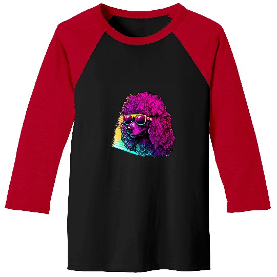 Poodles 80s Synthwave with Poodle Retrowave Poodle dog Baseball Tees