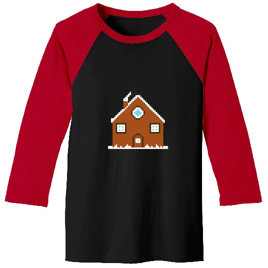 8 Bit Christmas Gingerbread House Retro Pixel Art Baseball Tees